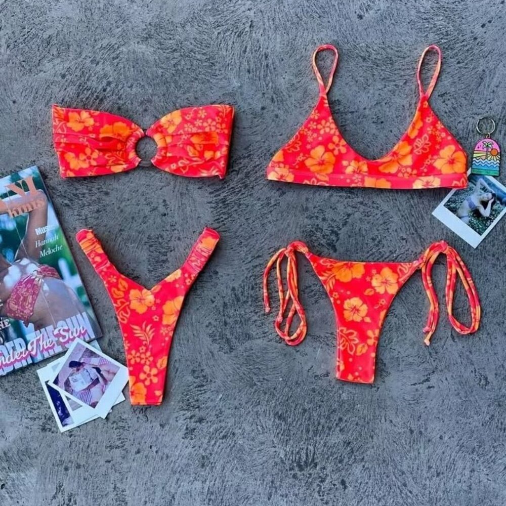 Kulani Kinis Triangle Bralette + Thong Side Tie Bikini SET - Lilo - Size Medium - Picture 6 of 6